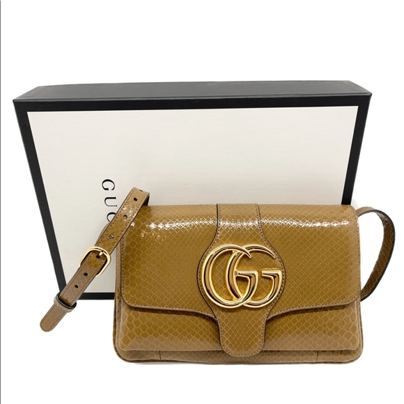 Gucci NEW In Box GG Logo Arli Taupe Python Leather Crossbody Bag - Picture 2 of 12